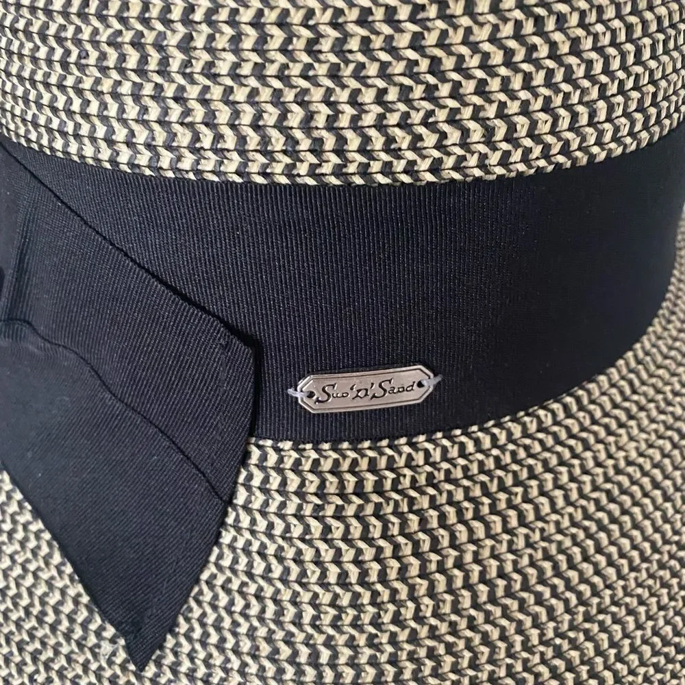 - Sun n Sand Straw Hat-OSFM tan /black UPF 50